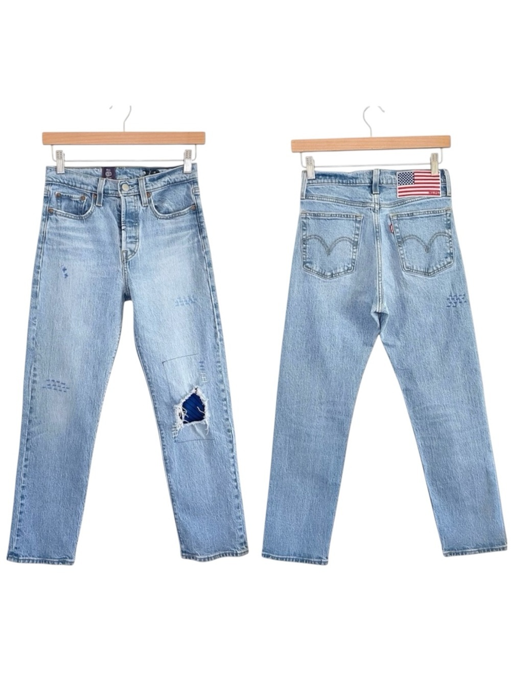 Res Ipsa Custom Levi’s Jeans Wedgie Straight Ankle High Waist Tango Light 25